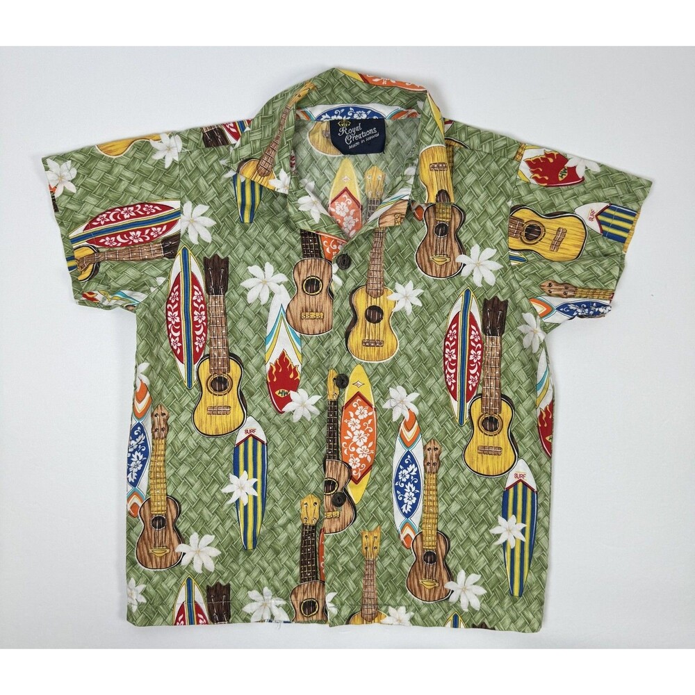 Royal Creations Shirt Boys Size 6 Aloha Hawaiian Ukulele Surfboard‎ Made USA